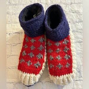 TRIBE AZURE PATRIOTIC 100% WOOL SLIPPER SOCKS MADE IN NAPAL O/S